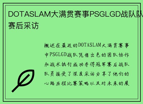 DOTASLAM大满贯赛事PSGLGD战队队员赛后采访