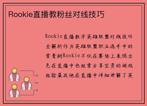 Rookie直播教粉丝对线技巧