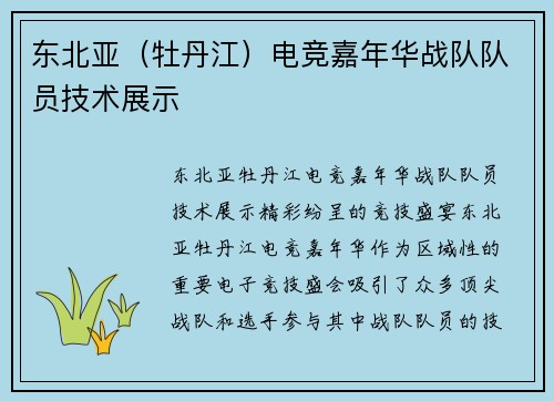 东北亚（牡丹江）电竞嘉年华战队队员技术展示