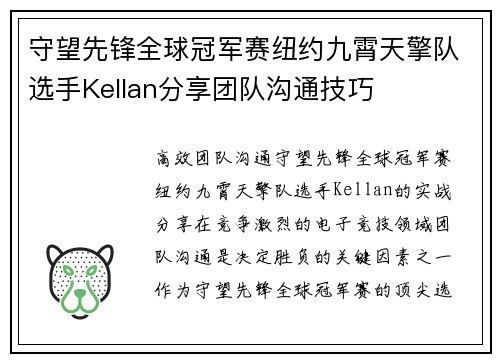 守望先锋全球冠军赛纽约九霄天擎队选手Kellan分享团队沟通技巧