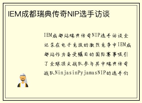 IEM成都瑞典传奇NIP选手访谈